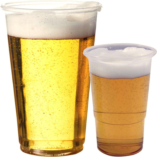 60 x 660ml Plastic Pint Glass Clear Plastic Cups Disposable Glasses Beer Cups – Strong PET Plastic, BPA Free and Recyclable- Heavy Duty and Ideal Beer Cups for Festivals, BBQs, and Football Games